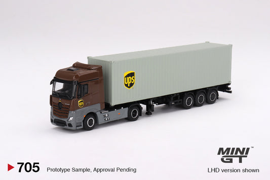 Mô hình xe Mini GT 1:64 Mercedes-Benz Actros w/ 40 Ft Container  UPS Europe - MGT00705