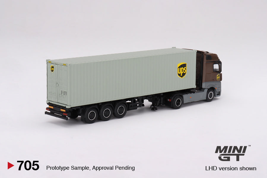 Mô hình xe Mini GT 1:64 Mercedes-Benz Actros w/ 40 Ft Container  UPS Europe - MGT00705