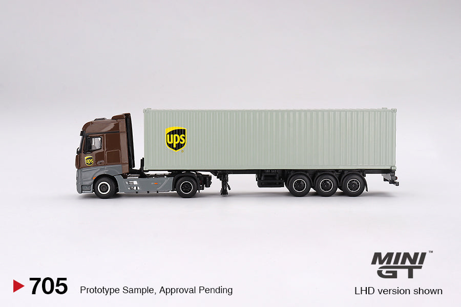 Mô hình xe Mini GT 1:64 Mercedes-Benz Actros w/ 40 Ft Container  UPS Europe - MGT00705