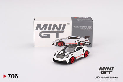 Mô hình xe Mini GT 1:64 Porsche 911 (992) GT3 RS Weissach Package White with Pyro Red - MGT00706