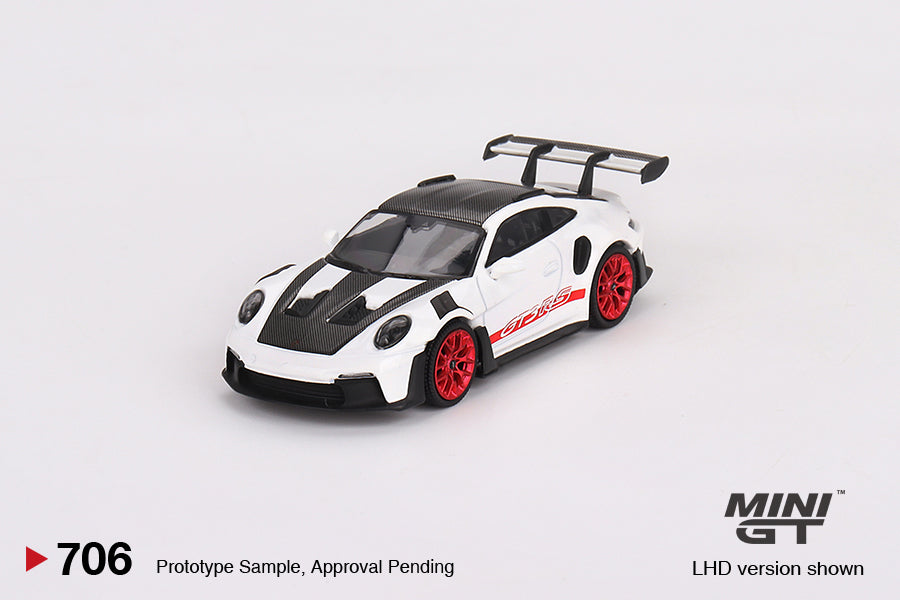 Mô hình xe Mini GT 1:64 Porsche 911 (992) GT3 RS Weissach Package White with Pyro Red - MGT00706
