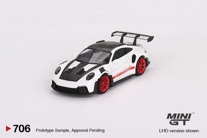 Mô hình xe Mini GT 1:64 Porsche 911 (992) GT3 RS Weissach Package White with Pyro Red - MGT00706