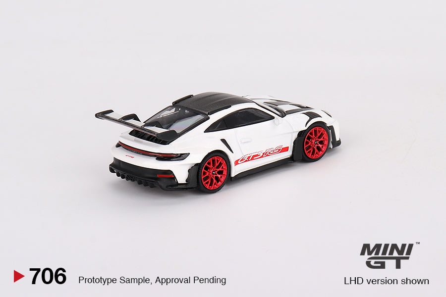 Mô hình xe Mini GT 1:64 Porsche 911 (992) GT3 RS Weissach Package White with Pyro Red - MGT00706
