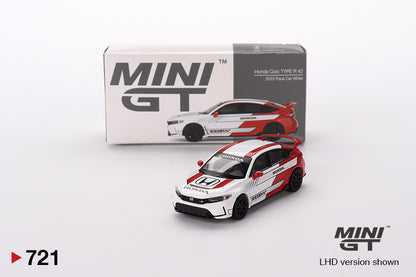 Mô hình xe Mini GT 1:64 Honda Civic Type R #2 2023 Pace Car White - MGT00721