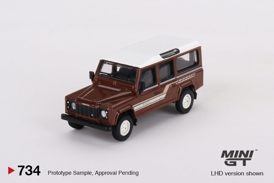 Mô hình xe Mini GT 1:64 Land Rover Defender 110 1985 County Station Wagon Russet Brown - MGT00734