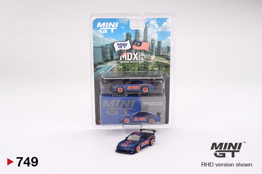 Mô hình xe Mini GT 1:64 Nissan Silvia (S15) Top Secret Matte Blue w/ Red Accent 2024 Malaysia Diecast Expo Exclusive - MGT00749