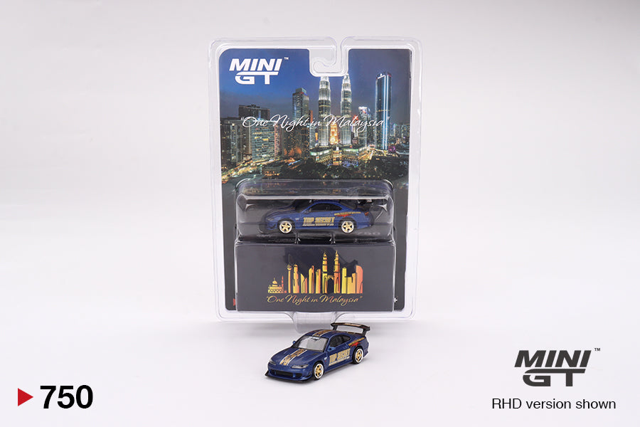 Mô hình xe Mini GT 1:64 Nissan Silvia (S15) Top Secret Matte Blue w/ Gold Accent 2024 One Night in Malaysia Exclusive - MGT00750