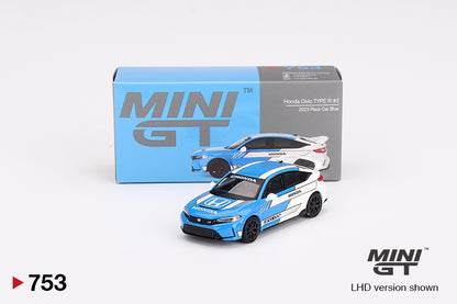 Mô hình xe Mini GT 1:64 Honda Civic Type R #3 2023 Pace Car Blue - MGT00753