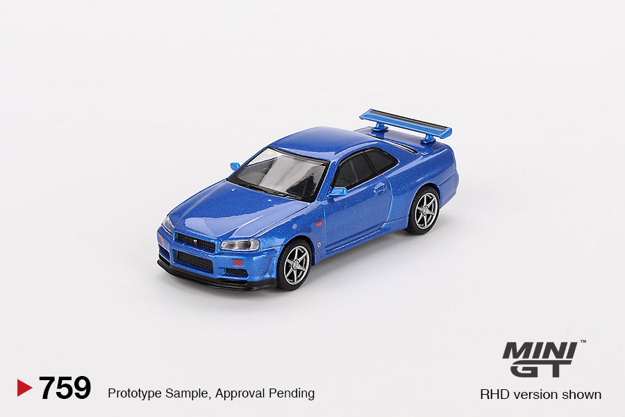 Mô hình xe Mini GT 1:64 Nissan Skyline GT-R (R34) V-Spec Bayside Blue - MGT00759