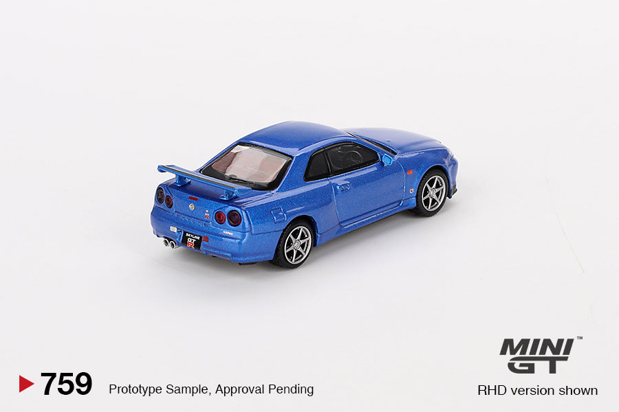 Mô hình xe Mini GT 1:64 Nissan Skyline GT-R (R34) V-Spec Bayside Blue - MGT00759