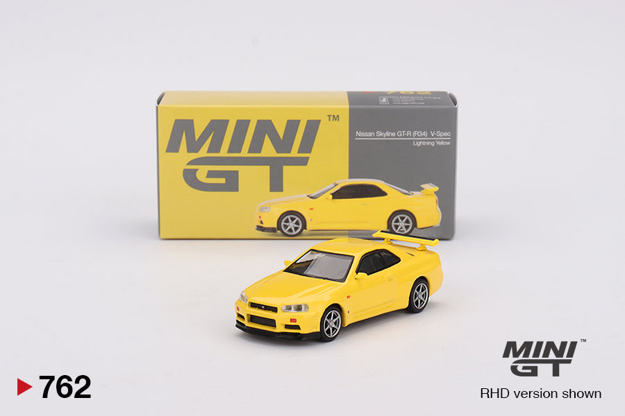 Mô hình xe Mini GT 1:64 Nissan Skyline GT-R (R34) V-Spec Lightning Yellow - MGT00762