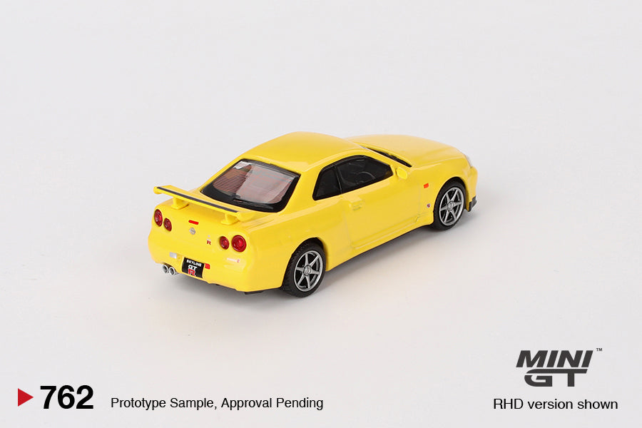 Mô hình xe Mini GT 1:64 Nissan Skyline GT-R (R34) V-Spec Lightning Yellow - MGT00762