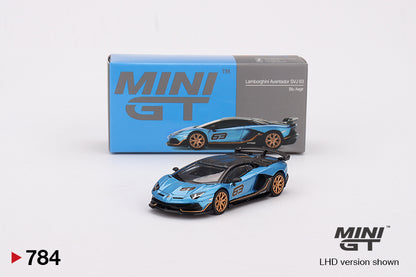 Mô hình xe Mini GT 1:64 Lamborghini Aventador SVJ 63 Blu Aegir - MGT00784