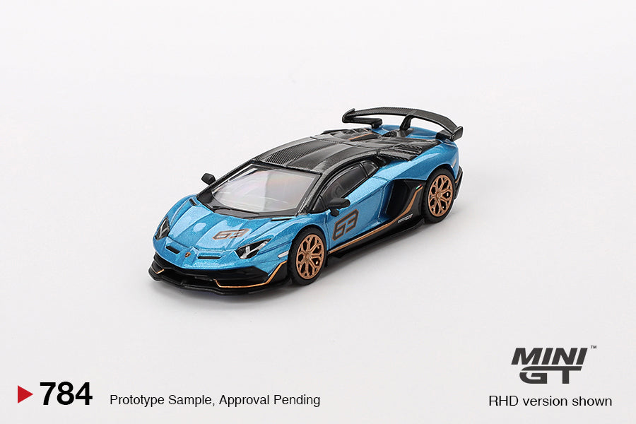 Mô hình xe Mini GT 1:64 Lamborghini Aventador SVJ 63 Blu Aegir - MGT00784
