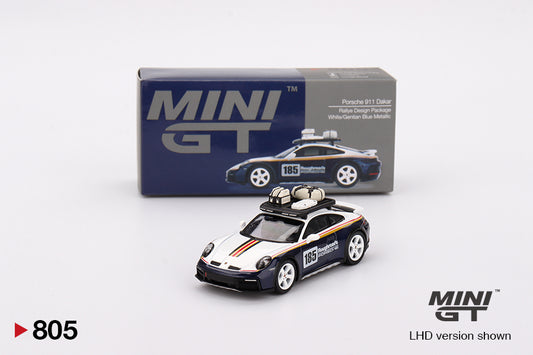Mô hình xe Mini GT 1:64 Porsche 911 Dakar Rallye Design Package White/Gentian Blue Metallic - MGT00805