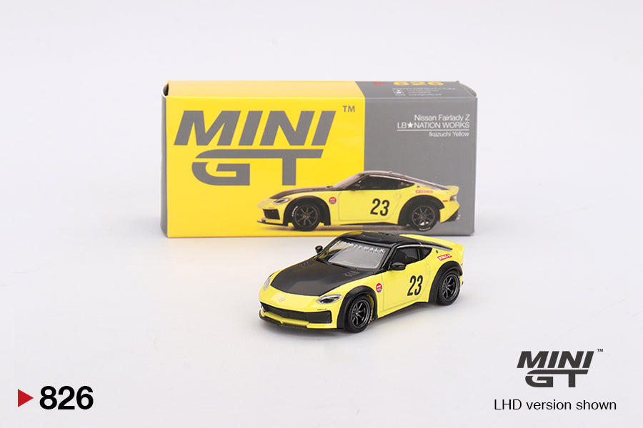 Mô hình xe Mini GT 1:64 Nissan Z LB★NATION WORKS Ikazuchi Yellow - MGT00826