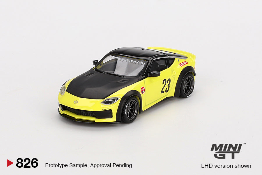 Mô hình xe Mini GT 1:64 Nissan Z LB★NATION WORKS Ikazuchi Yellow - MGT00826
