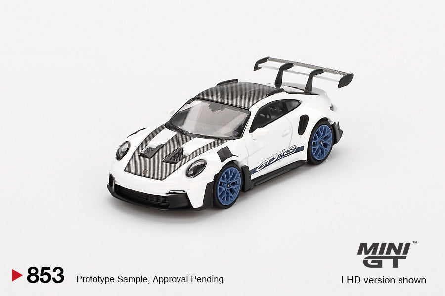 Mô hình xe Mini GT 1:64 Porsche 911 (992) GT3 RS Weissach Package White with Indigo Blue - MGT00853