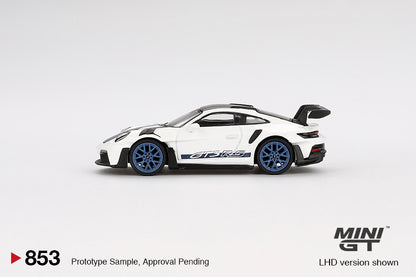 Mô hình xe Mini GT 1:64 Porsche 911 (992) GT3 RS Weissach Package White with Indigo Blue - MGT00853