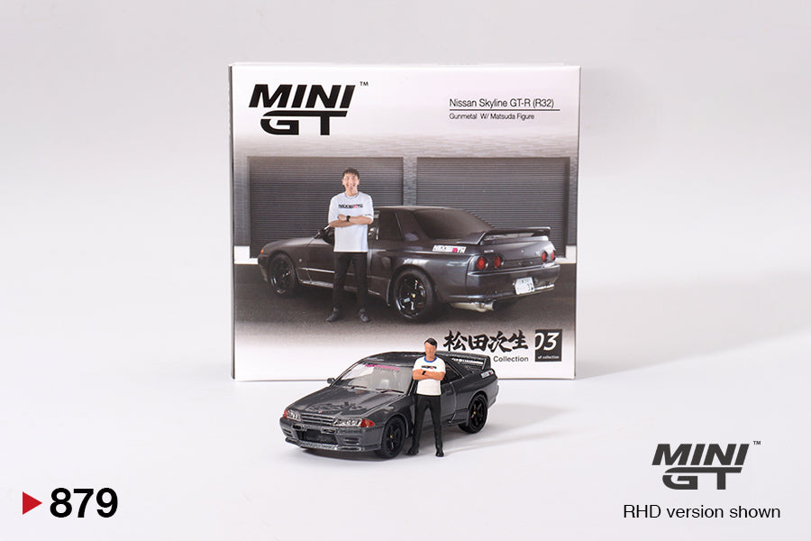 Mô hình xe Mini GT 1:64 Nissan Skyline GT-R (R32) Gunmetal W/ Matsuda Figure Tsugio Matsuda Collection No.3 TAS 2025 Exclusive - MGT00879