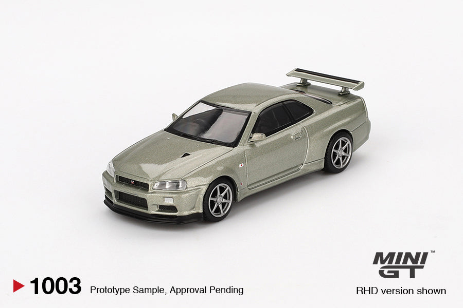 Mô hình xe Mini GT 1:64 Nissan Skyline GT-R (R34) V-Spec II Nür Millenium Jade - MGT01003