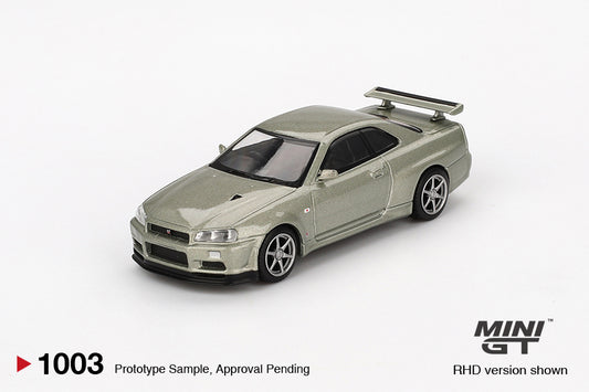 Mô hình xe Mini GT 1:64 Nissan Skyline GT-R (R34) V-Spec II Nür Millenium Jade - MGT01003