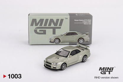 Mô hình xe Mini GT 1:64 Nissan Skyline GT-R (R34) V-Spec II Nür Millenium Jade - MGT01003