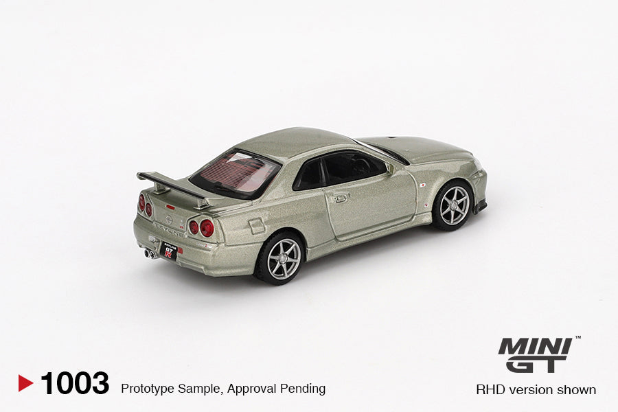 Mô hình xe Mini GT 1:64 Nissan Skyline GT-R (R34) V-Spec II Nür Millenium Jade - MGT01003