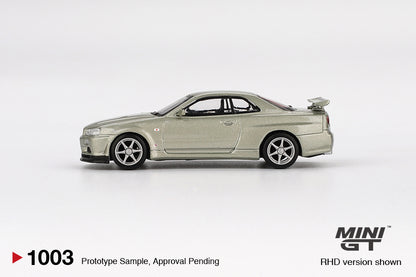 Mô hình xe Mini GT 1:64 Nissan Skyline GT-R (R34) V-Spec II Nür Millenium Jade - MGT01003
