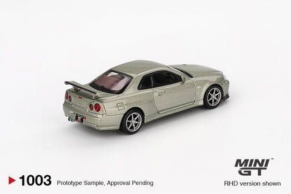 Mô hình xe Mini GT 1:64 Nissan Skyline GT-R (R34) V-Spec II Nür Millenium Jade - MGT01003