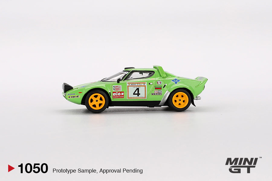 Mô hình xe Mini GT 1:64 Lancia Stratos HF #4 1979 Spanish Rally Champion - MGT01050