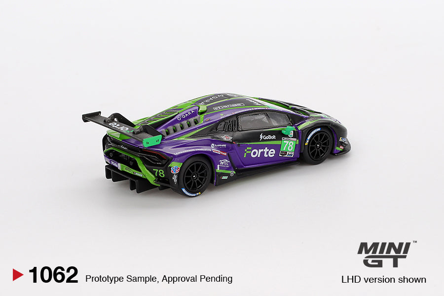 Mô hình xe Mini GT 1:64 Lamborghini Huracán GT3 EVO2 #78 Forte Racing 2024 IMSA Daytona 24 Hrs - MGT01062