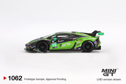 Mô hình xe Mini GT 1:64 Lamborghini Huracán GT3 EVO2 #78 Forte Racing 2024 IMSA Daytona 24 Hrs - MGT01062