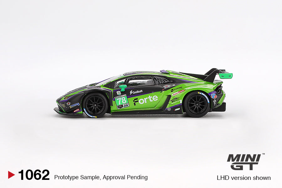 Mô hình xe Mini GT 1:64 Lamborghini Huracán GT3 EVO2 #78 Forte Racing 2024 IMSA Daytona 24 Hrs - MGT01062