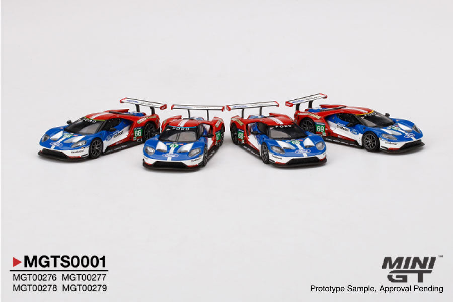 Mô hình xe Mini GT 1:64 Ford GT LMGTE PRO 2016 24 Hrs of Le Mans Ford Chip Ganassi Team 4 Cars Set - MGTS0001