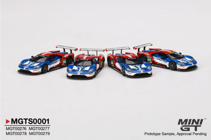 Mô hình xe Mini GT 1:64 Ford GT LMGTE PRO 2016 24 Hrs of Le Mans Ford Chip Ganassi Team 4 Cars Set - MGTS0001