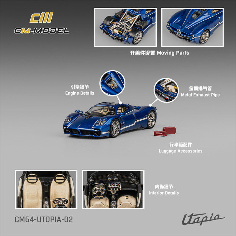 Mô hình xe Cm model Pagani Utopia 1/64 xanh