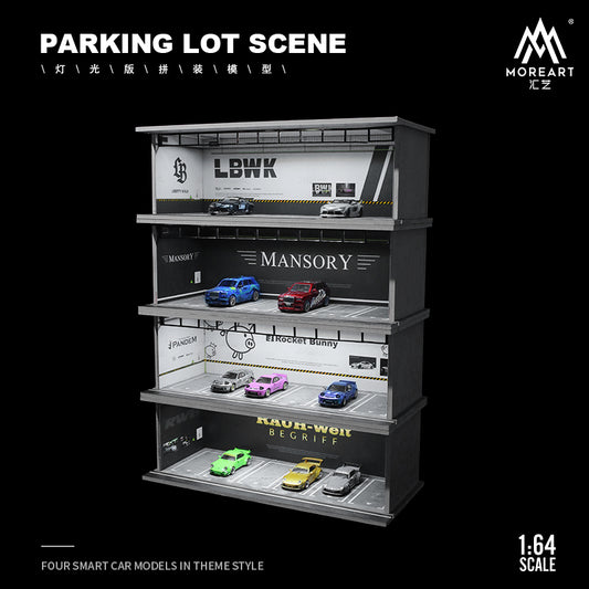 MoreArt 1/64 Diorama garage mô hình lắp ghép có đèn chiếu sáng