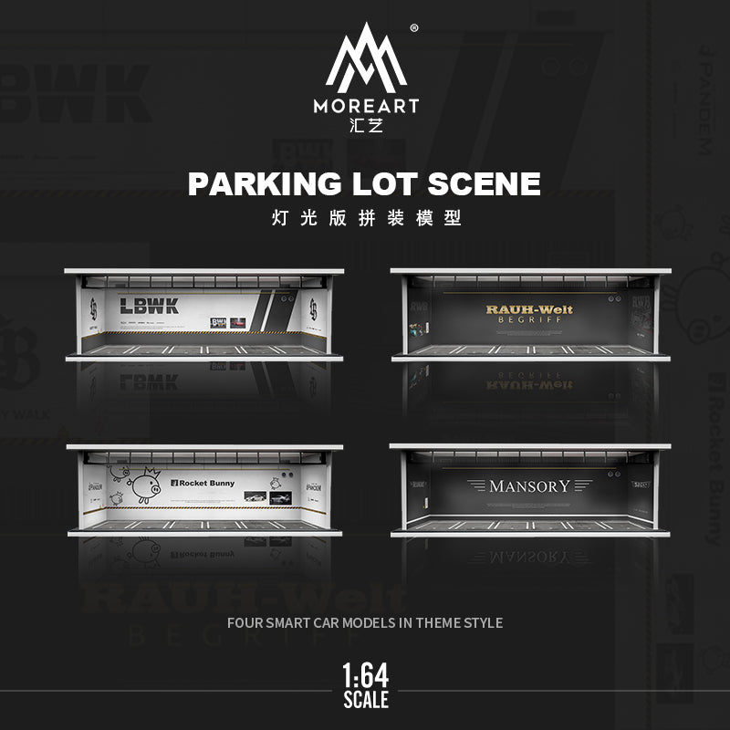 MoreArt 1/64 Diorama garage mô hình lắp ghép có đèn chiếu sáng