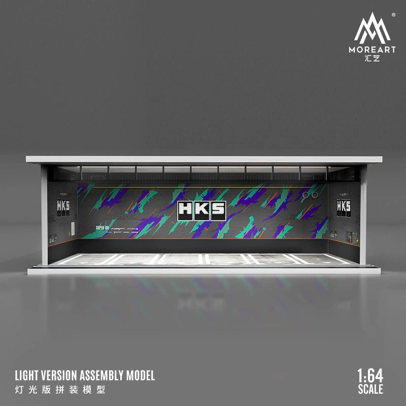 MoreArt 1/64 Diorama garage mô hình lắp ghép có đèn chiếu sáng