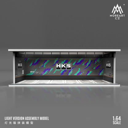 MoreArt 1/64 Diorama garage mô hình lắp ghép có đèn chiếu sáng