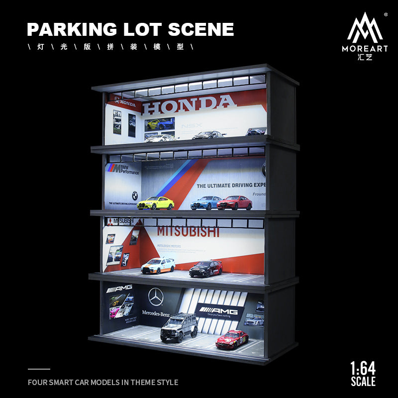 MoreArt 1/64 Diorama garage mô hình lắp ghép có đèn chiếu sáng