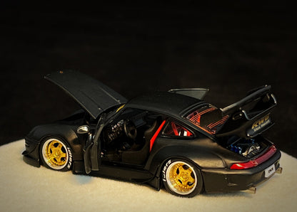 Mô hình xe PGM 1:64 Porsche 993 RWB in Matte Black Luxury Version / PGM-640312B