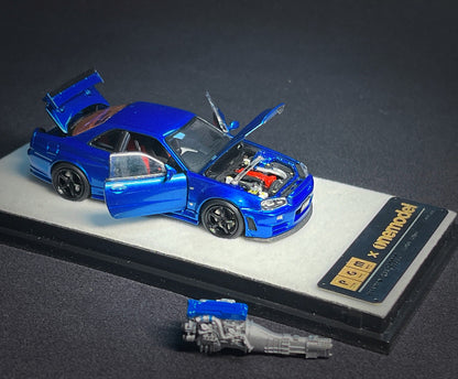 Mô hình xe PGM 1:64 Nissan Skyline GT-R (R34) in Bayside Blue Regular Version / PGM-641002A