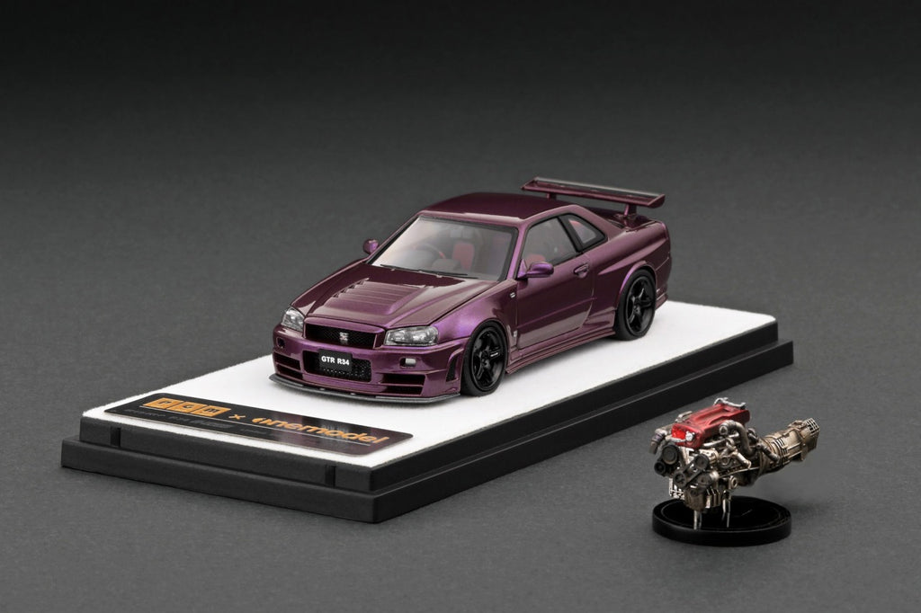 Mô hình xe PGM x One Model 1:64 Nissan Skyline GT-R (R34) in Midnight Purple Regular Version / PGM-641003A