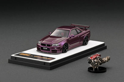 Mô hình xe PGM x One Model 1:64 Nissan Skyline GT-R (R34) in Midnight Purple Regular Version / PGM-641003A