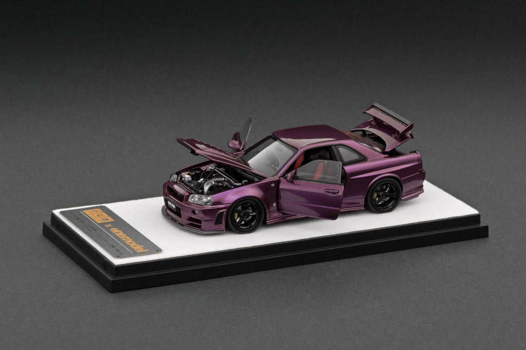 Mô hình xe PGM x One Model 1:64 Nissan Skyline GT-R (R34) in Midnight Purple Regular Version / PGM-641003A