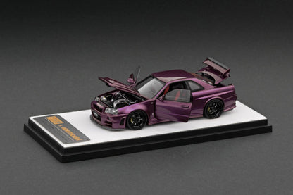Mô hình xe PGM x One Model 1:64 Nissan Skyline GT-R (R34) in Midnight Purple Regular Version / PGM-641003A