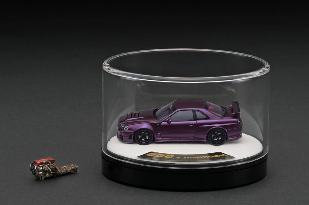 Mô hình xe PGM x One Model 1:64 Nissan Skyline GT-R (R34) in Midnight Purple Luxury Version / PGM-641003B