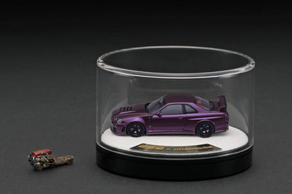 Mô hình xe PGM x One Model 1:64 Nissan Skyline GT-R (R34) in Midnight Purple Luxury Version / PGM-641003B
